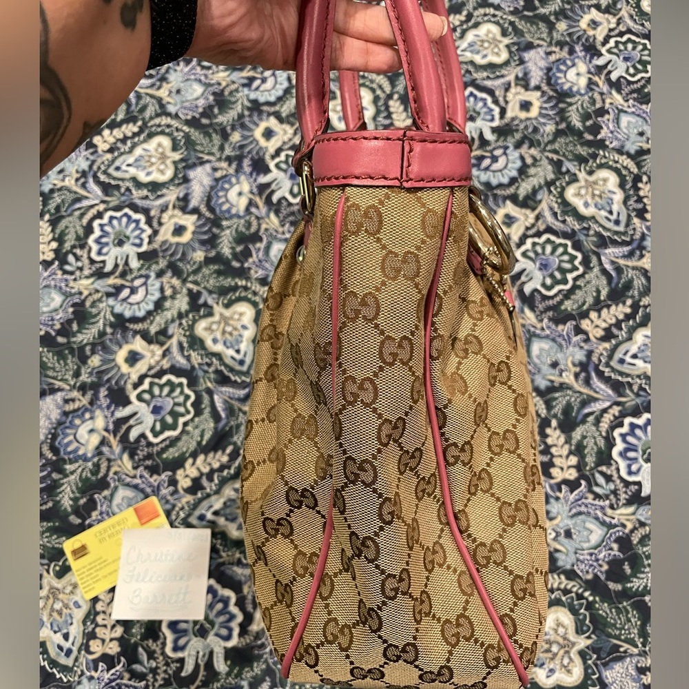 Gucci Sukey Top Handle Medium Tote GG Canvas with Mauve/Rose Leather Trim - Picture 8 of 15